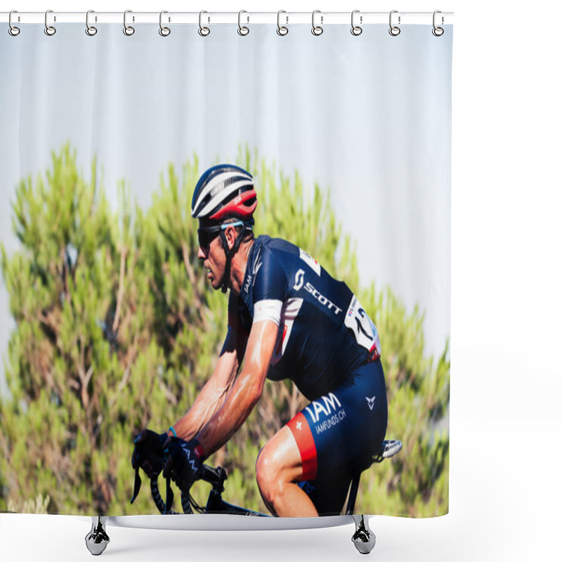 Personality  CORDOBA, SPAIN - August 26th: Sebastien Hinault (IAM Cycling) During Tour Of Spain. Shower Curtains