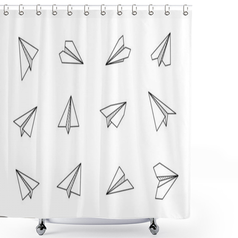 Personality  Paper Airplane Vector Icon. Doodle Outline Shower Curtains