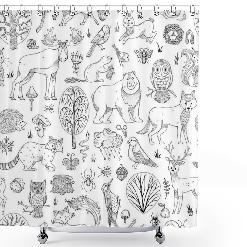 Personality  Doodles Woodland Seamless Pattern. Shower Curtains