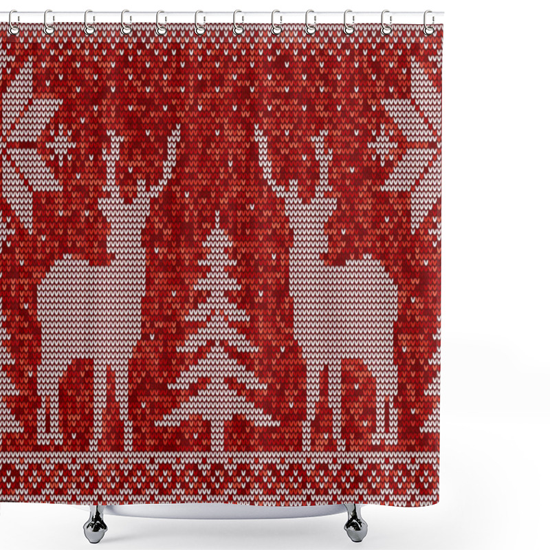 Personality  Red And White Christmas Seamless Pattern Background With Deer, Pine Trees And Snowflakes Vector Shower Curtains