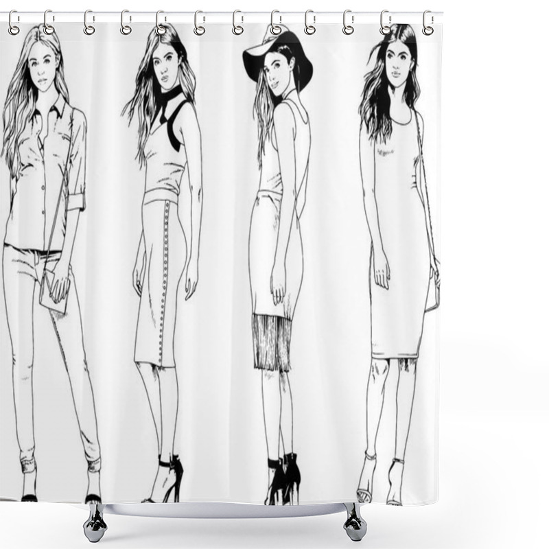 Personality  Set Of Vector Drawings On The Theme Of Beautiful Girls Drawn By Hand With Ink On  Shower Curtains