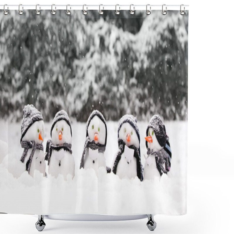 Personality  Little Snowmen In A Group Shower Curtains