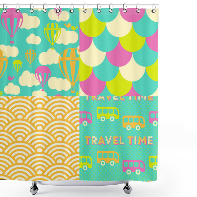 Personality  Set Of Four Travel Patterns.  Shower Curtains