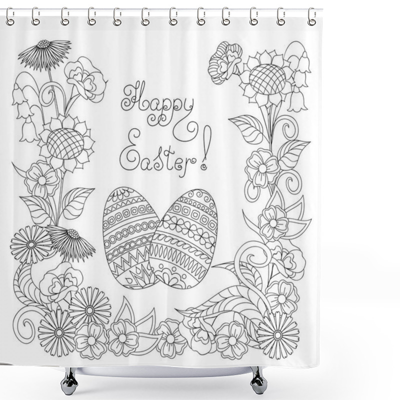 Personality  Happy Easter With Eggs And Flowers Shower Curtains