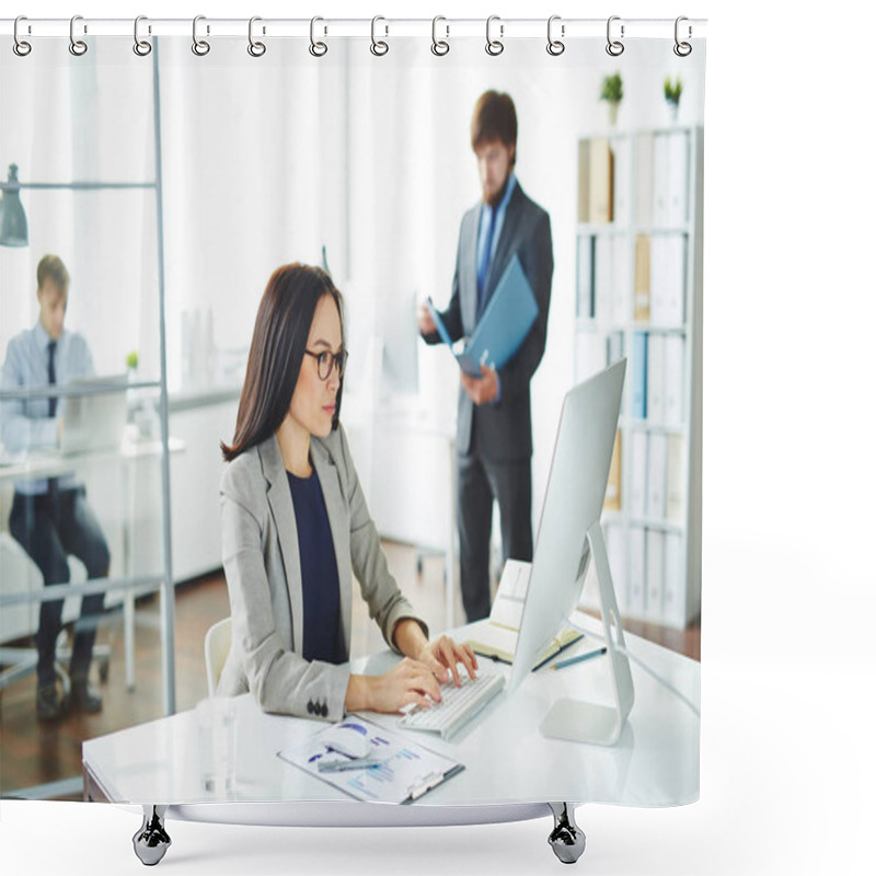 Personality   Businesswoman Looking In Monitor Shower Curtains