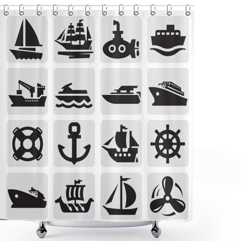 Personality  Boat And Ship Icons Set Shower Curtains