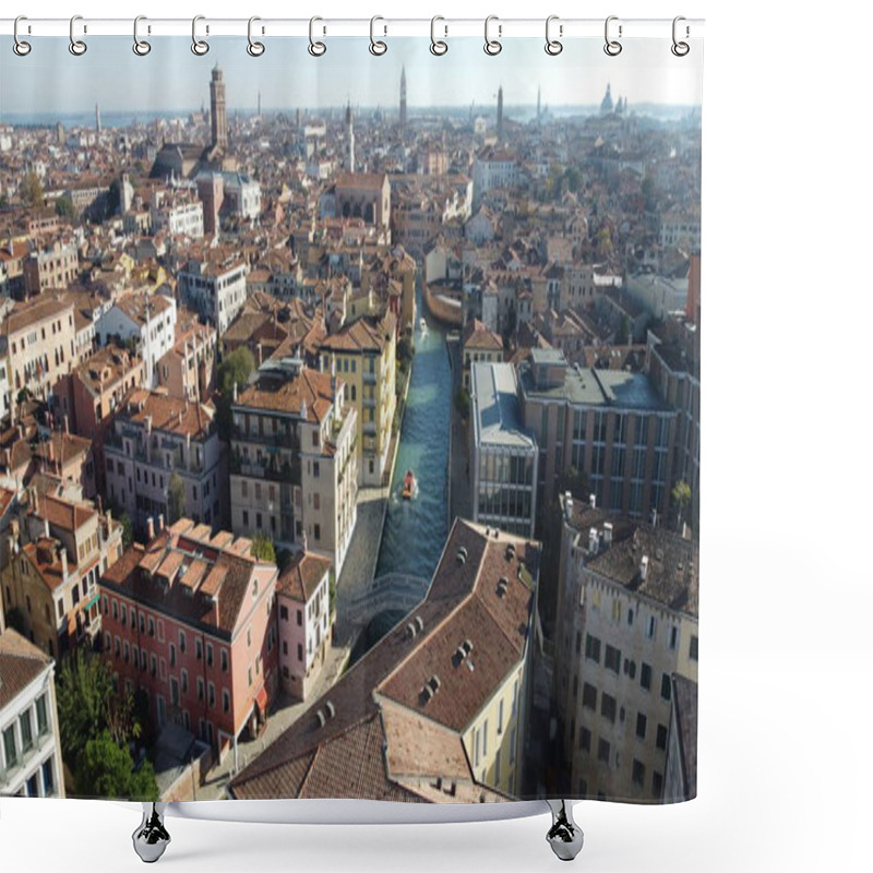 Personality  An Aerial View Of Venice, Italy, On A Sunny Day, Showcasing The Citys Iconic Canals, Gondolas, And Historic Architecture, With The Bright Mediterranean Sun Enhancing The Beauty Of This Water City Shower Curtains