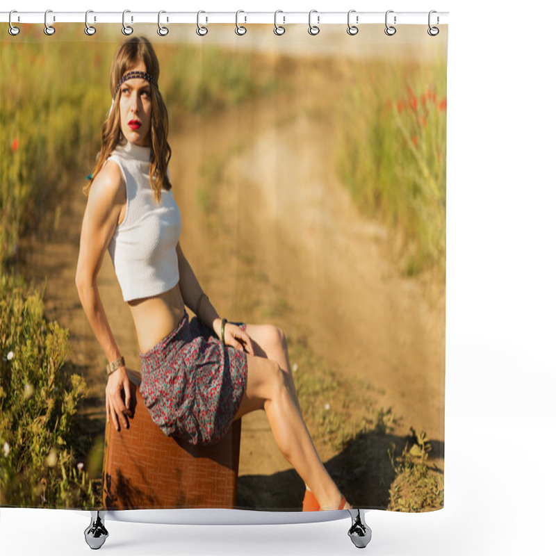 Personality  Beautiful Girl On A Road Shower Curtains