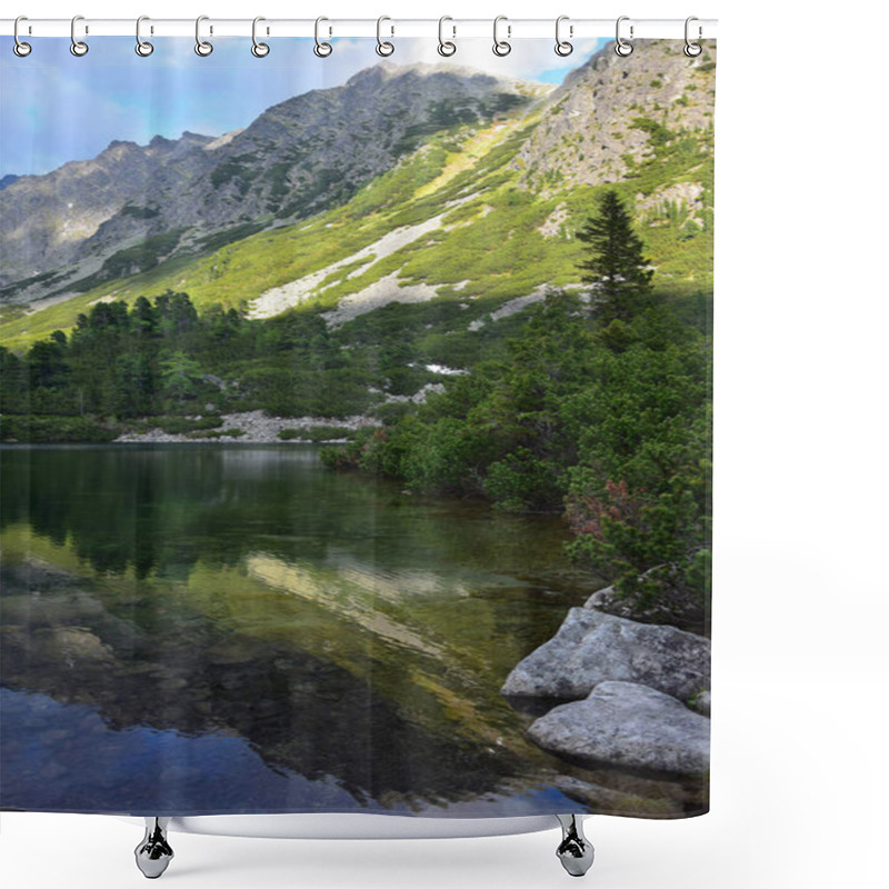 Personality  The Beautiful Lake Popradske Pleso In The High Tatras In The Evening Sun. Shower Curtains