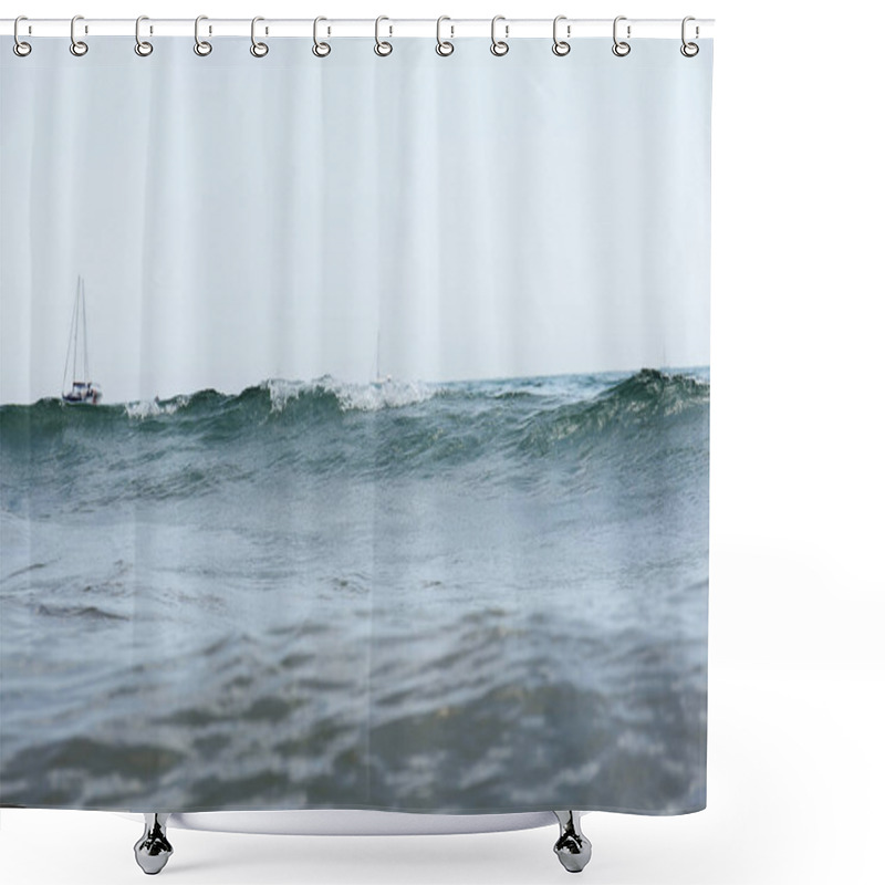 Personality  Surface Level Of Yachts In Sea With Waves And Blue Sky At Background, Catalonia, Spain  Shower Curtains