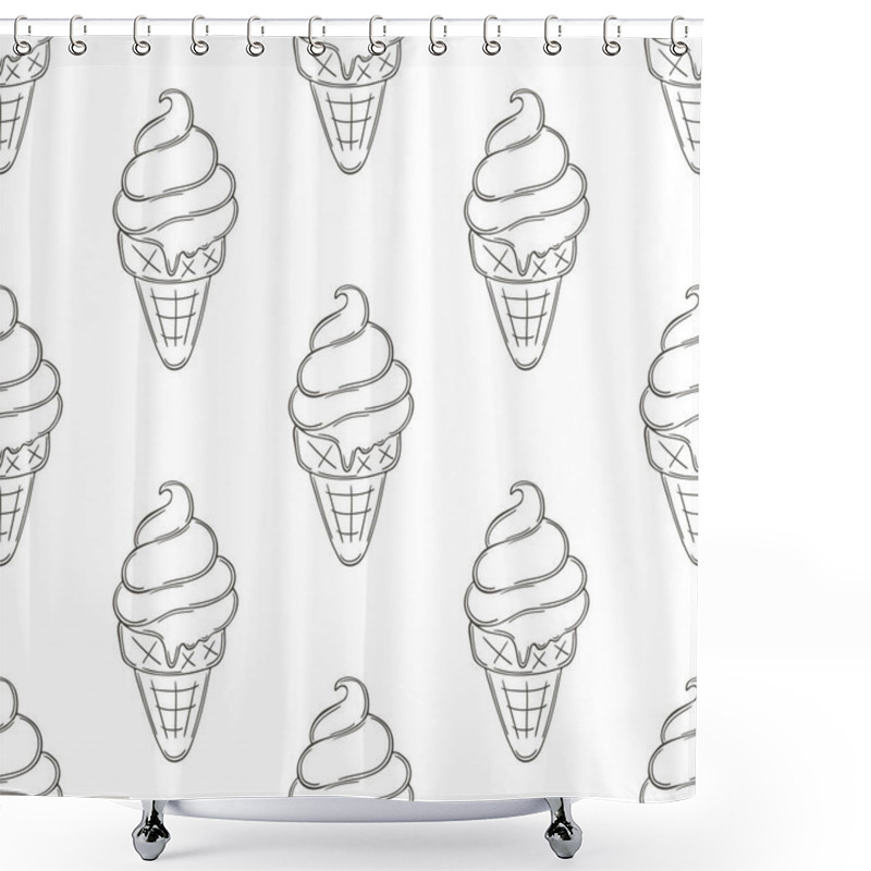 Personality  Coloring Ice Cream In Waffle Cones Seamless Pattern. Summer. Wonderful Pattern With Cold Dessert Shower Curtains