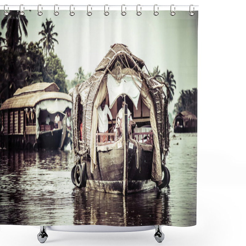 Personality  House Boat In Backwaters Near Palms In Alappuzha, Kerala, India Shower Curtains