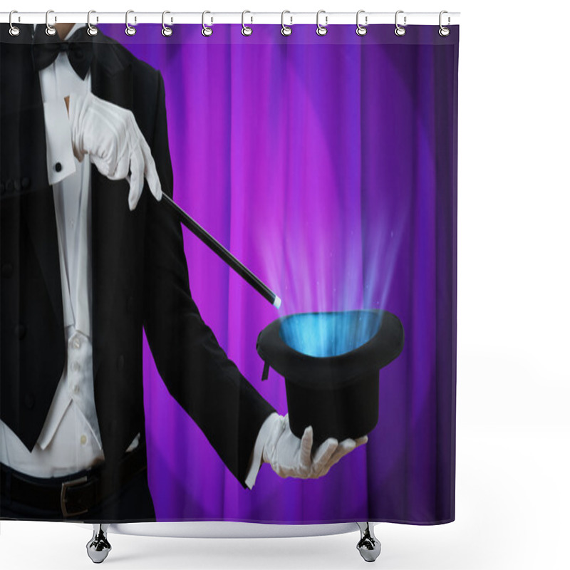 Personality  Magician Holding Wand Over Illuminated Hat Shower Curtains