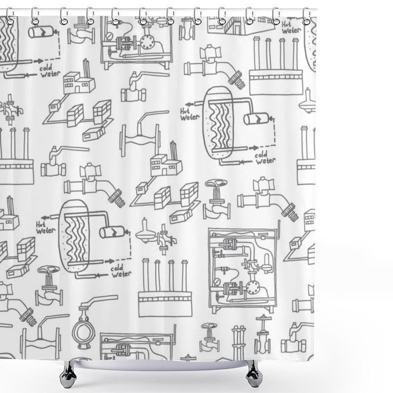 Personality  Vector File. Sketch Of Engineering Heat Energy Networks Of Engin Shower Curtains