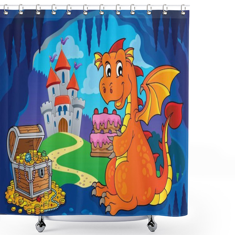 Personality  Dragon Holding Cake Theme Image 4 - Picture Illustration. Shower Curtains