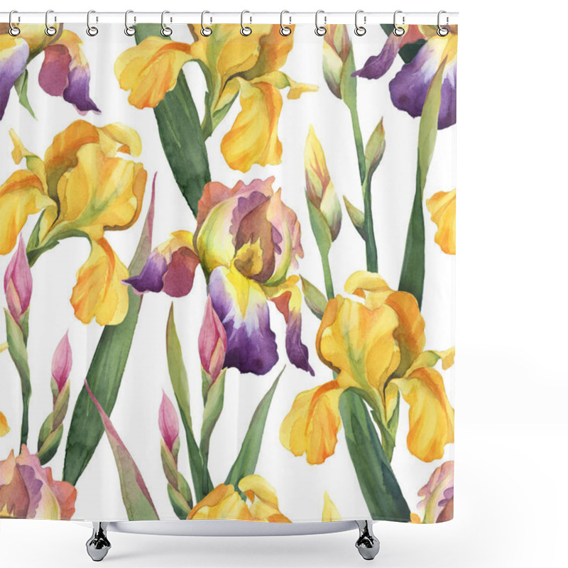 Personality   Seamless Pattern Of Purple And Yellow Iris Flowers And Leaves I Shower Curtains