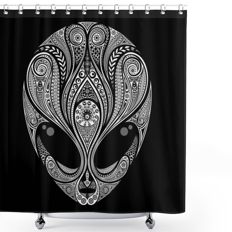 Personality  The Head Of An Alien With Antennas From Patterns On A Black Background Shower Curtains