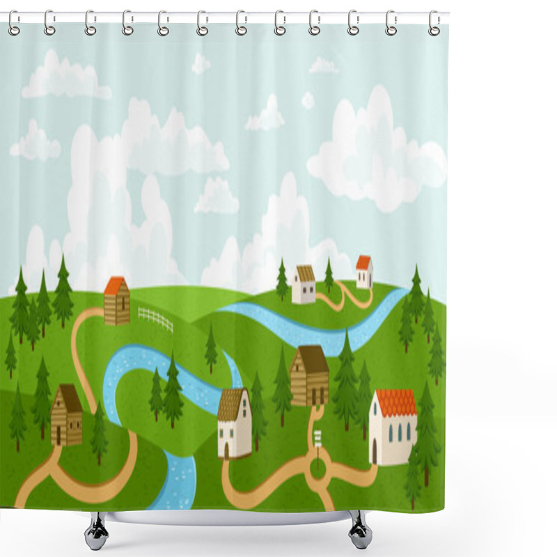 Personality  Summer Village Landscape Shower Curtains