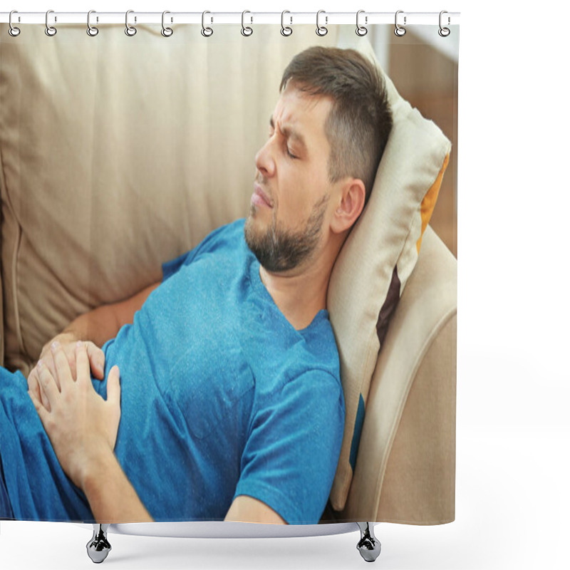 Personality  Young Man Suffering From Stomach Ache  Shower Curtains