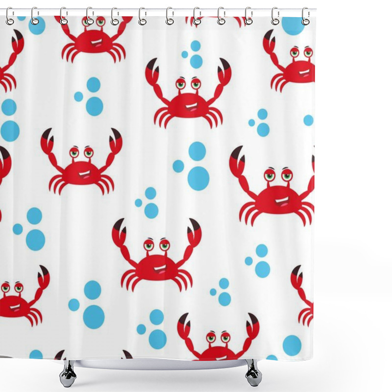 Personality  Marine Seamless Pattern With Cute Cartoon Crab Shower Curtains