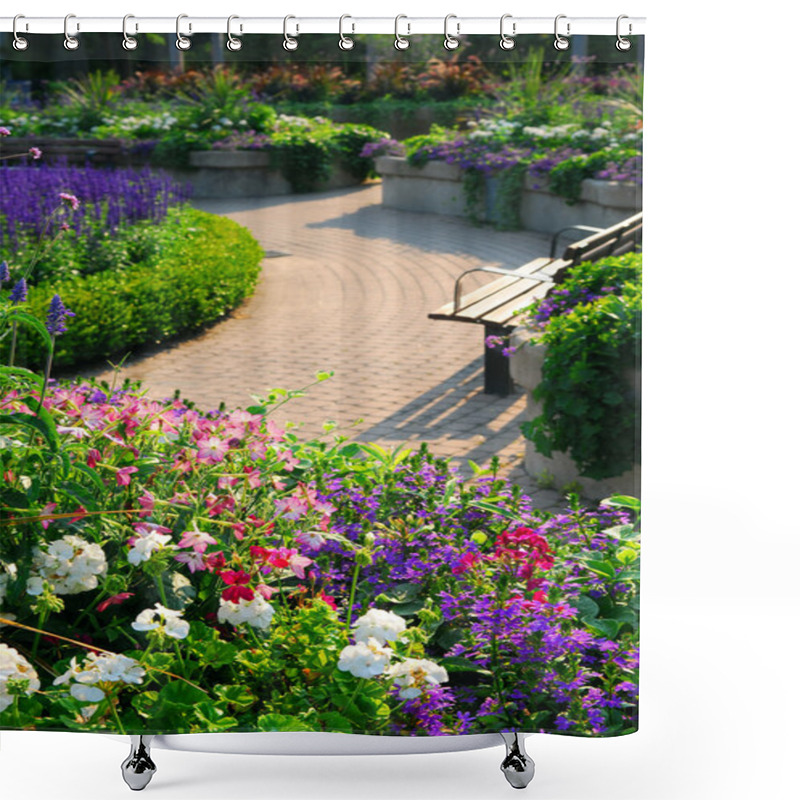 Personality  Formal Garden With Blooming Flowers In The Summer Shower Curtains