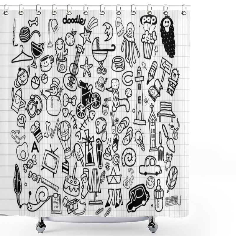 Personality   Big Vector Doodle Icons Universal Set Shower Curtains