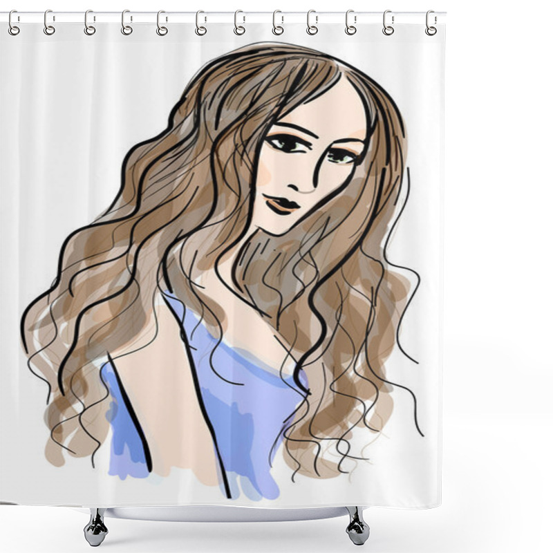 Personality  Fashion Girl Sketch Shower Curtains