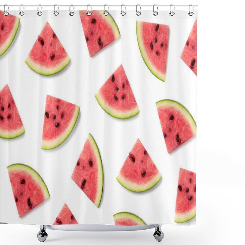 Personality  Fruit Pattern Of Watermelon Slices Isolated On White Background. Top View. Flat Lay Shower Curtains