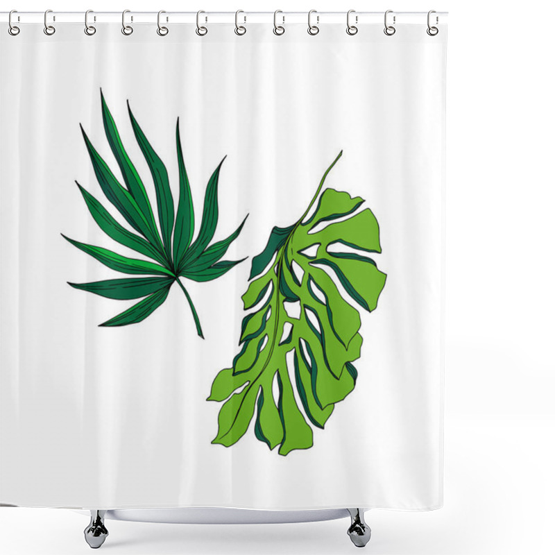 Personality  Vector Palm Beach Tree Leaves Jungle Botanical. Black And White Engraved Ink Art. Isolated Leaves Illustration Element. Shower Curtains