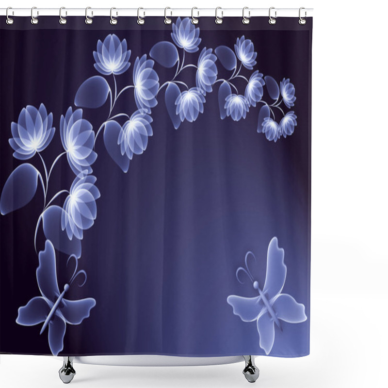 Personality  Transparent Flowers And Butterfly Shower Curtains