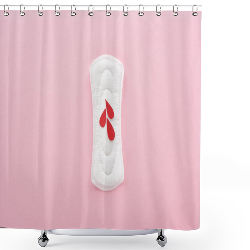 Personality  Top View Of White Sanitary Napkin With Blood Drops On Pink Background Shower Curtains