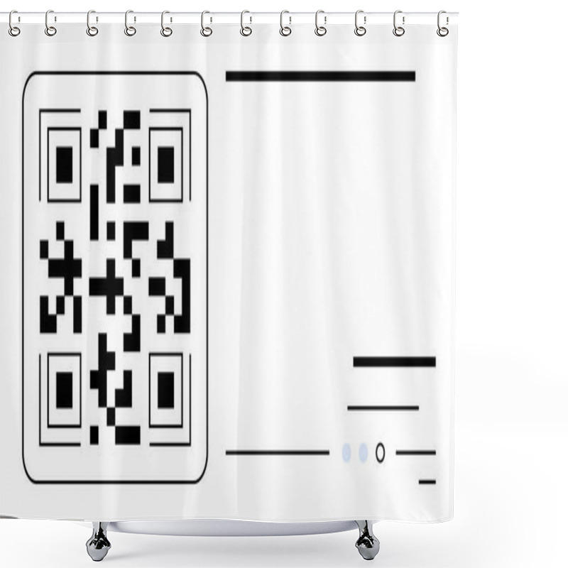 Personality  Simplistic QR Code Paired With Horizontal Lines And Small Circles To Represent Scanning And Connectivity. Ideal For Digital Interactions, Tech Instructions, Marketing, Contactless Payments Shower Curtains