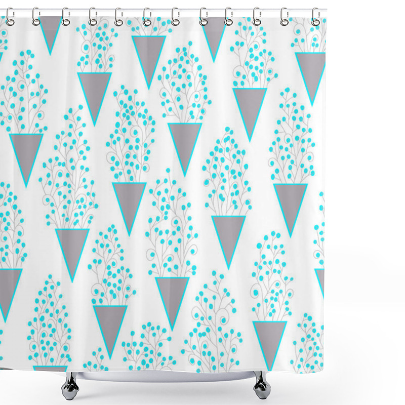 Personality  Cute Seamless Pattern With Many Small Twigs Abstract Flowers And Triangles Vases. Shower Curtains