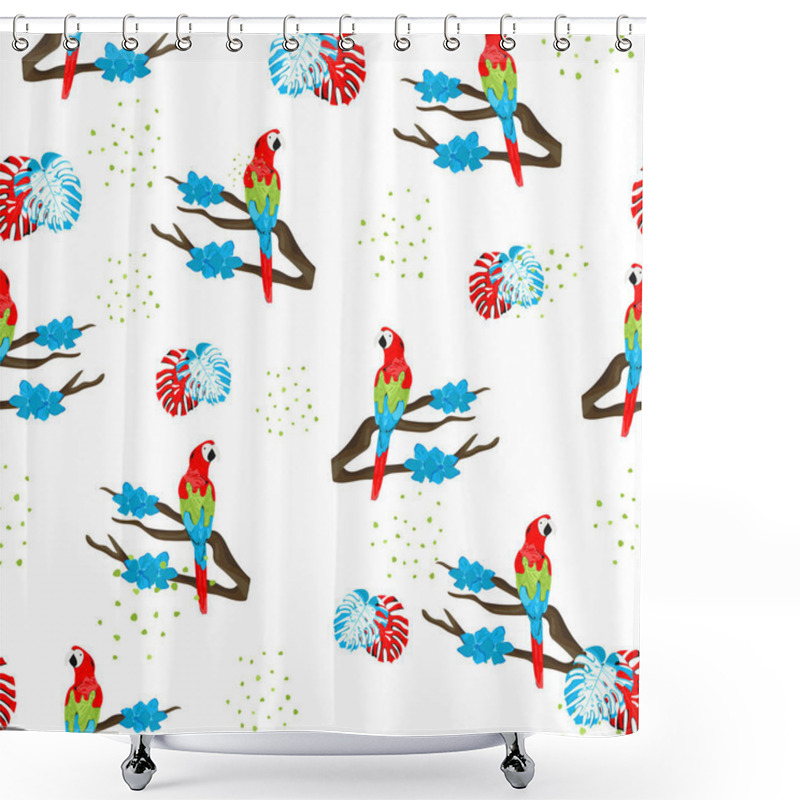 Personality  Tropical Seamless Pattern. Animal Pattern With Parrot And Monstera For Prints, Textiles, Bedding, Packaging Design And Wallpapers. Shower Curtains