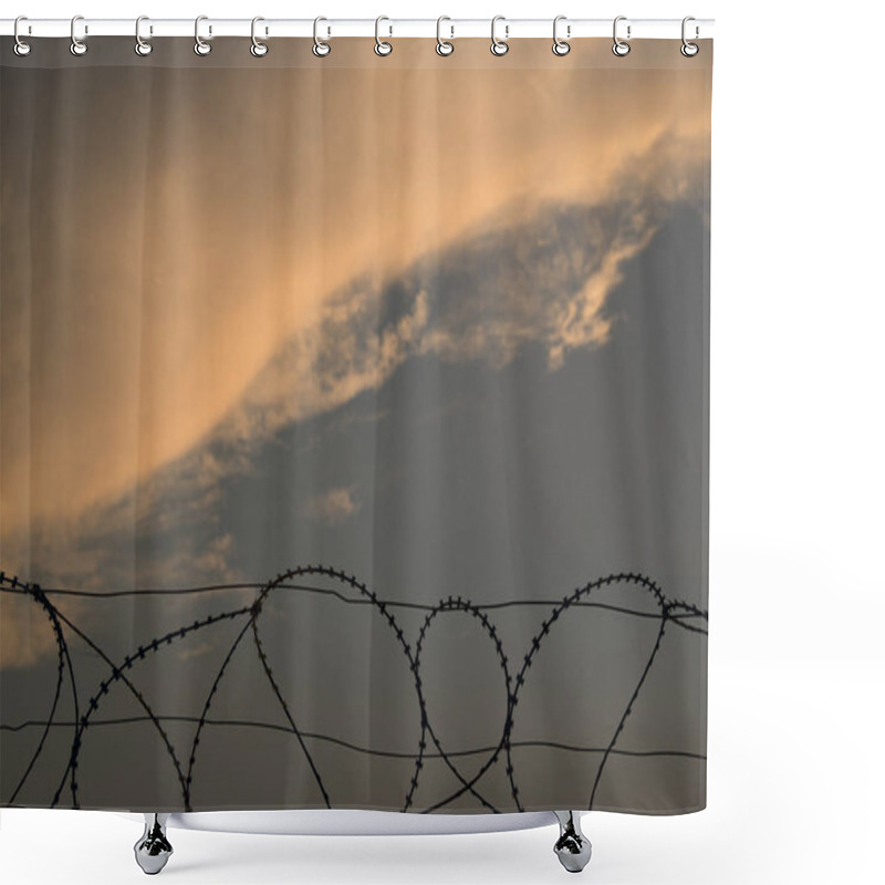 Personality  Barbed Wires On Sunset With Sea. Shower Curtains