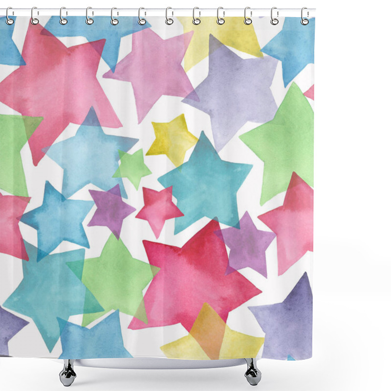 Personality  Beautiful Lovely Cute Wonderful Graphic Bright Artistic Red Pink Blue Purple Green Yellow Stars Pattern Watercolor Hand Sketch. Perfect For Textile, Wallpapers, Invitation, Wrapping Paper Shower Curtains