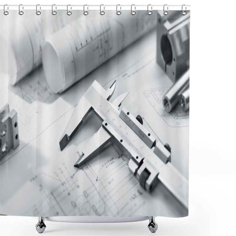 Personality  Caliper On Blueprint Shower Curtains