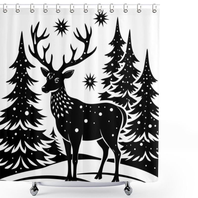 Personality  Majestic Deer Illustration In A Snowy Winter Landscape Shower Curtains