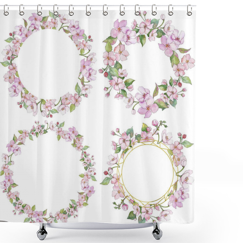 Personality  Pink Cherry Blossoms. Floral Botanical Flower. Frame Border Ornament Square. Shower Curtains