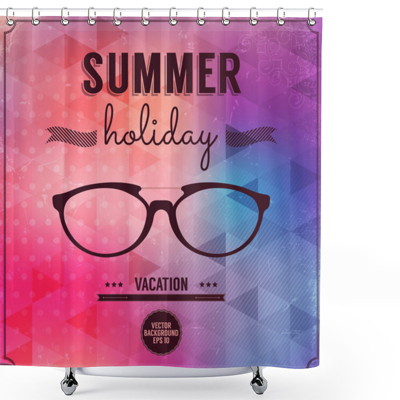 Personality  Retro Style Summer Vacation Poster Over Geometrical Background. Shower Curtains