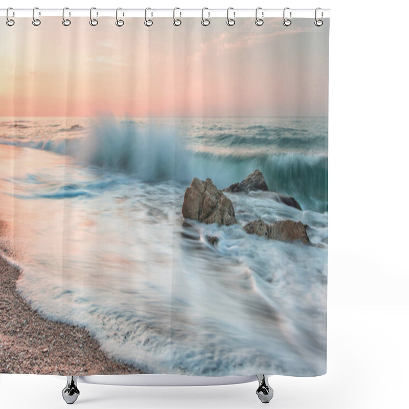 Personality  Sunset Sea Landscape Made In The Spanish Town Calella Shower Curtains