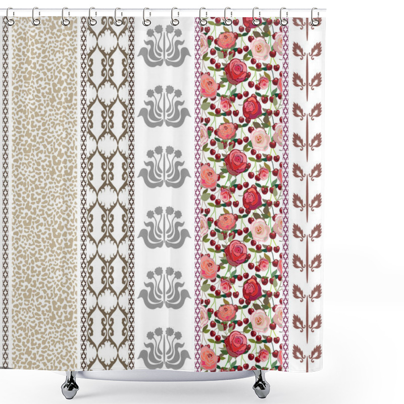 Personality  Vintage Silk Wallpaper With Bohemian Style Elements. Leopard Print, Damask Borders, Rose Pattern. Shower Curtains