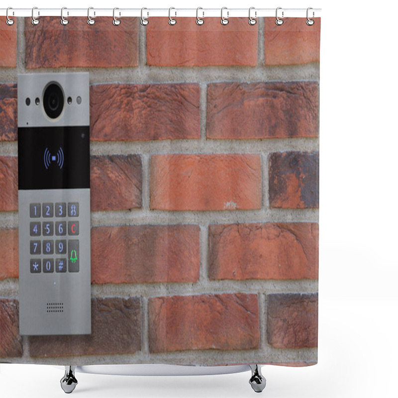 Personality  Doorbell Intercom On Brick Wall Shower Curtains