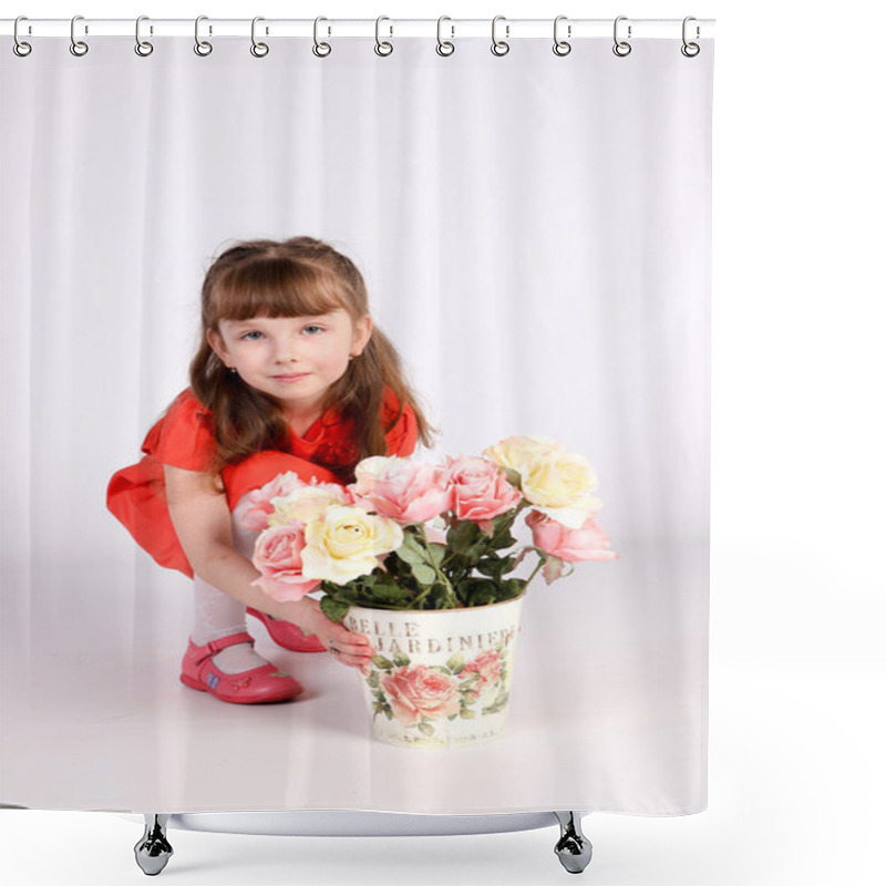 Personality  Pretty Young Girl With Flowers Shower Curtains