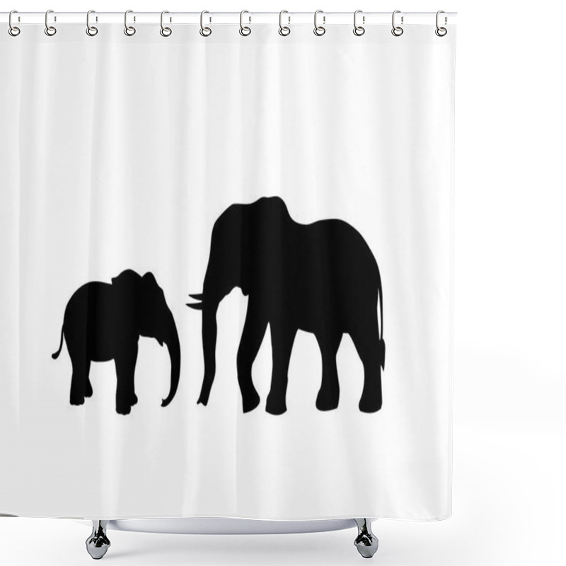 Personality  Elephant And Elephant Calf Mammal Black Silhouette Animal Shower Curtains