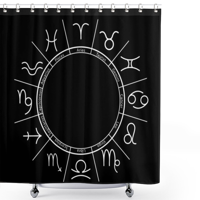 Personality  Illustration Of Zodiac Wheel With Astrological Signs On Black Background Shower Curtains