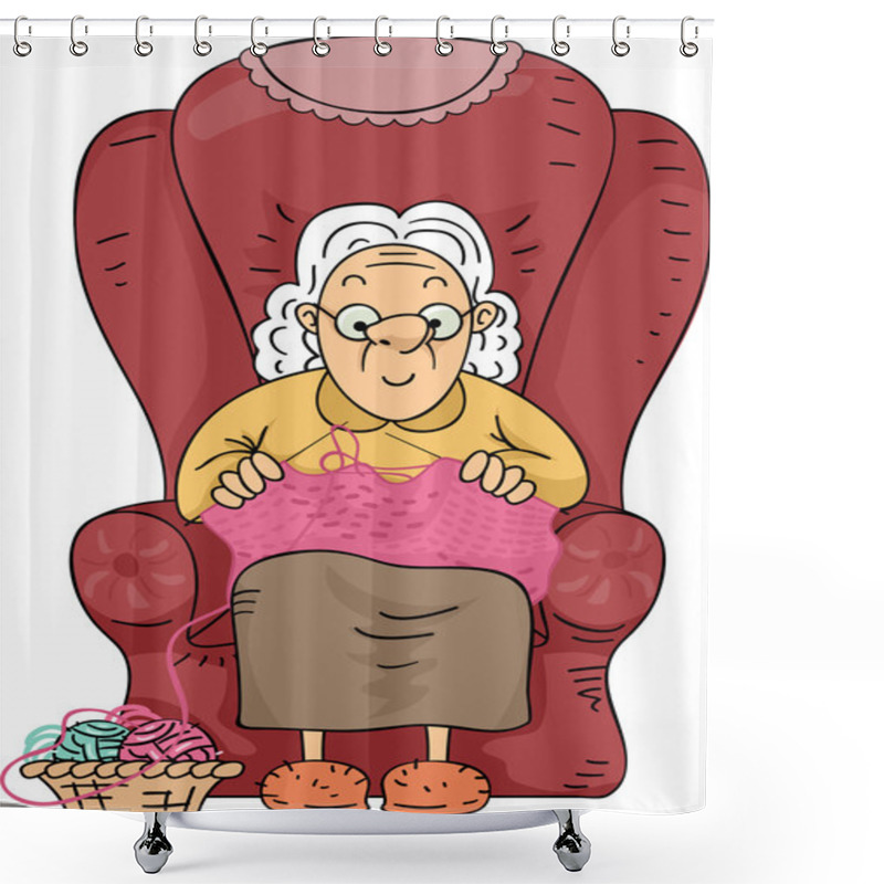 Personality  Senior Woman Knitting Shower Curtains