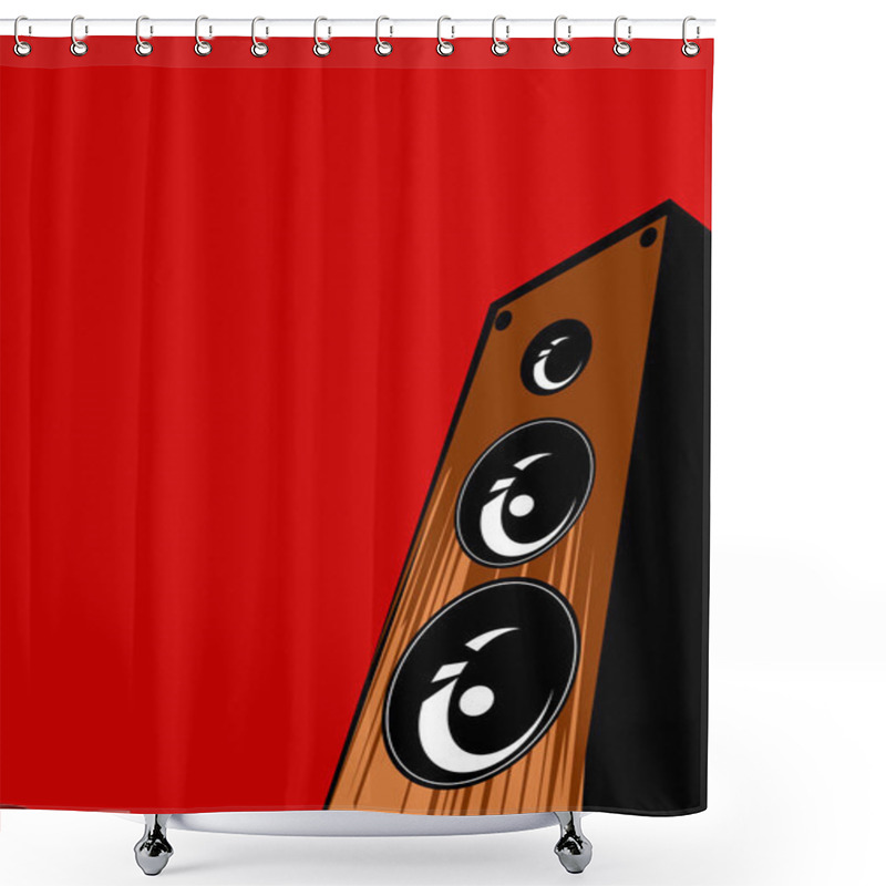 Personality  Sound Shop. Stylized Image Of The Speaker System. Vector Image For Illustrations. Shower Curtains