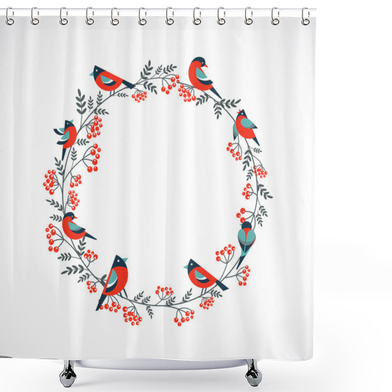 Personality  Christmas Wreath With Birds And Ashberry Shower Curtains