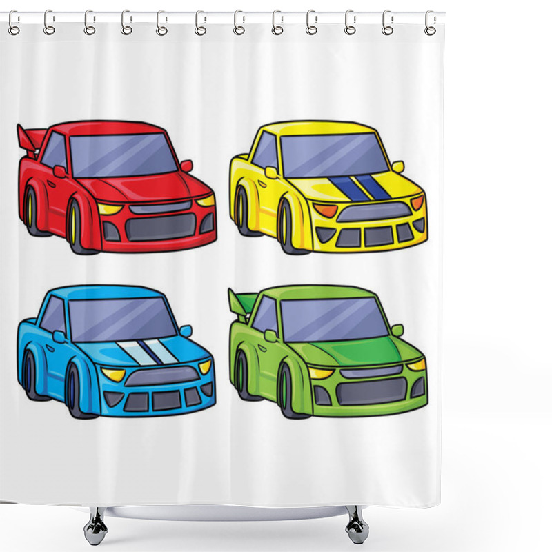 Personality  Illustration Of Cute Four Cartoon Racing Cars. Shower Curtains